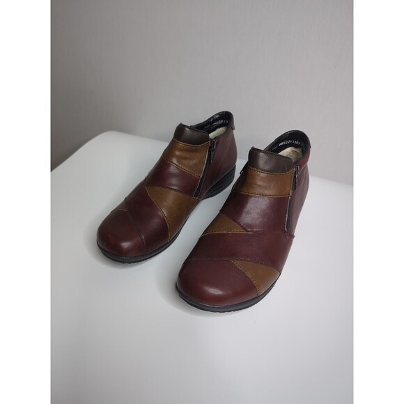 Rieker Berthe Sz 8 Patchwork Leather Booties Brown Tan Flat Leather Comfort Boho - Picture 1 of 11